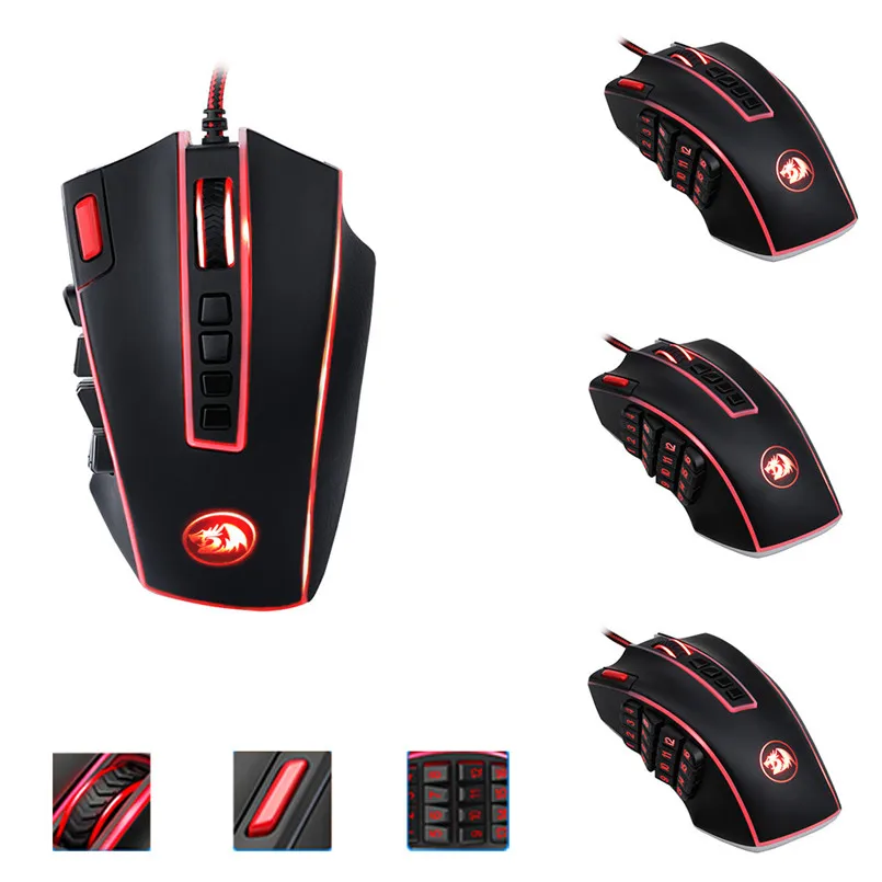 Redragon USB Wired RGB Gaming Mouse 24000 DPI 24 Buttons Laser Programmable Game Mice Backlight Ergonomic for Laptop 40AP1502