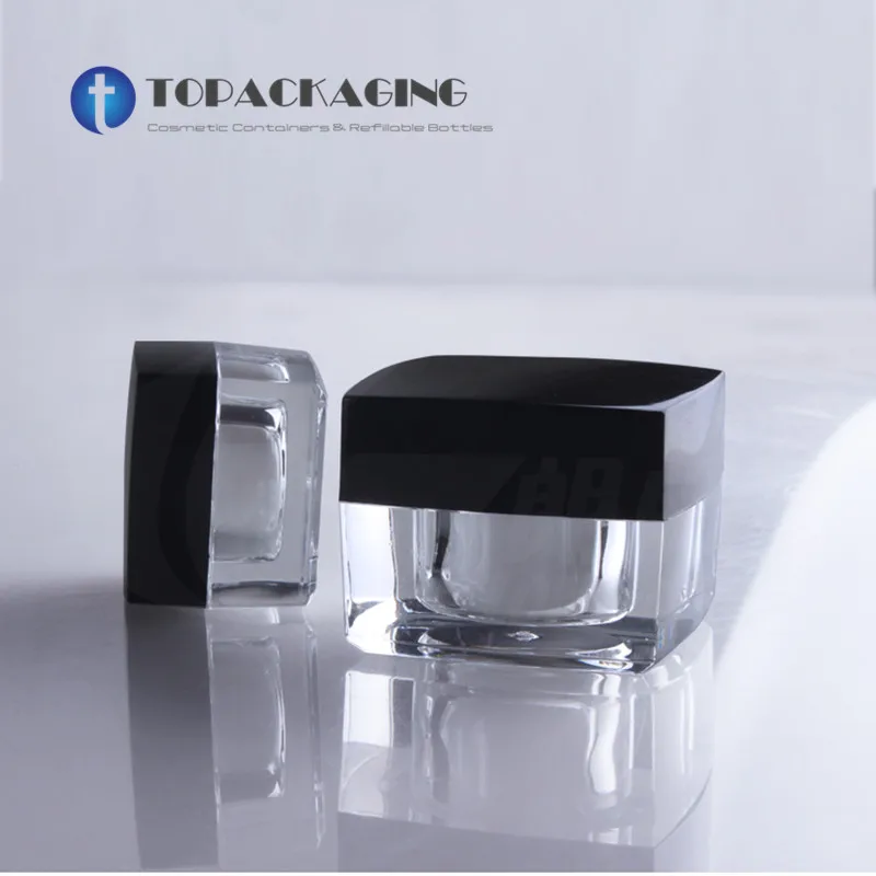 

50 * 10G Cream Jar Clear Plastic Cosmetic Container Empty Nail Art Refillable Packing Sample Eyeshadow Cream Canister Square Pot