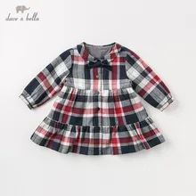 DB11757 dave bella/осеннее милое клетчатое платье принцессы с бантом для маленьких девочек детское модное праздничное платье детская одежда в стиле «лолита»