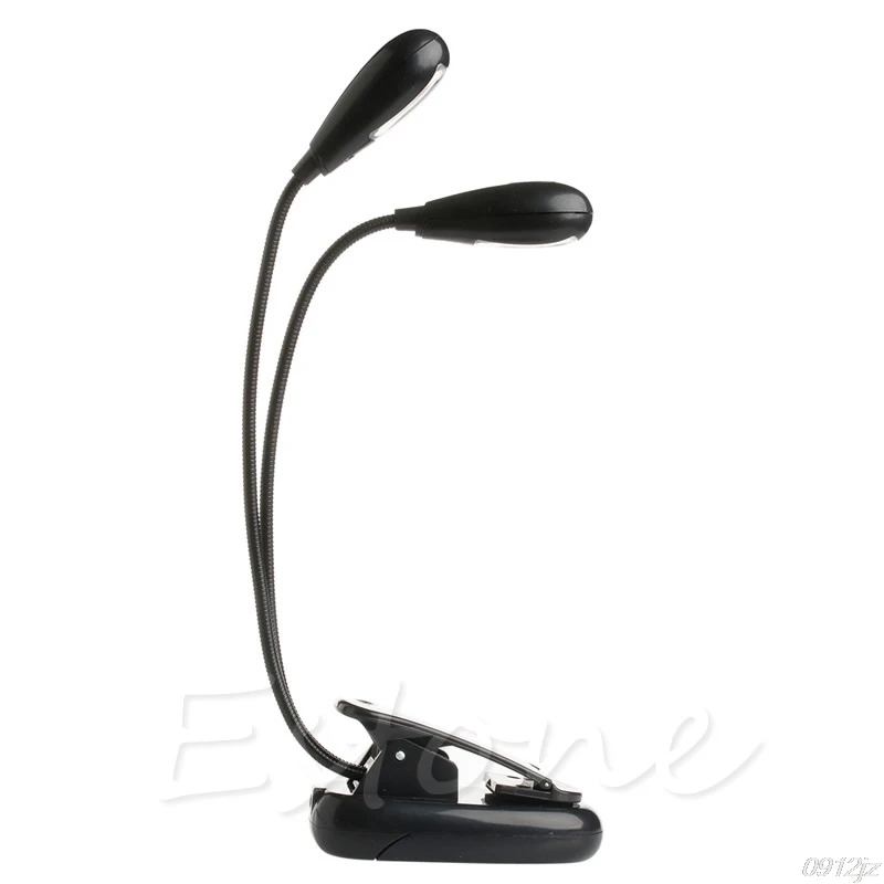 

Flexible 2 Dual Arms Clip On 4 LED Light Lamp for Book Reading Tablet Lamp New Drop ship