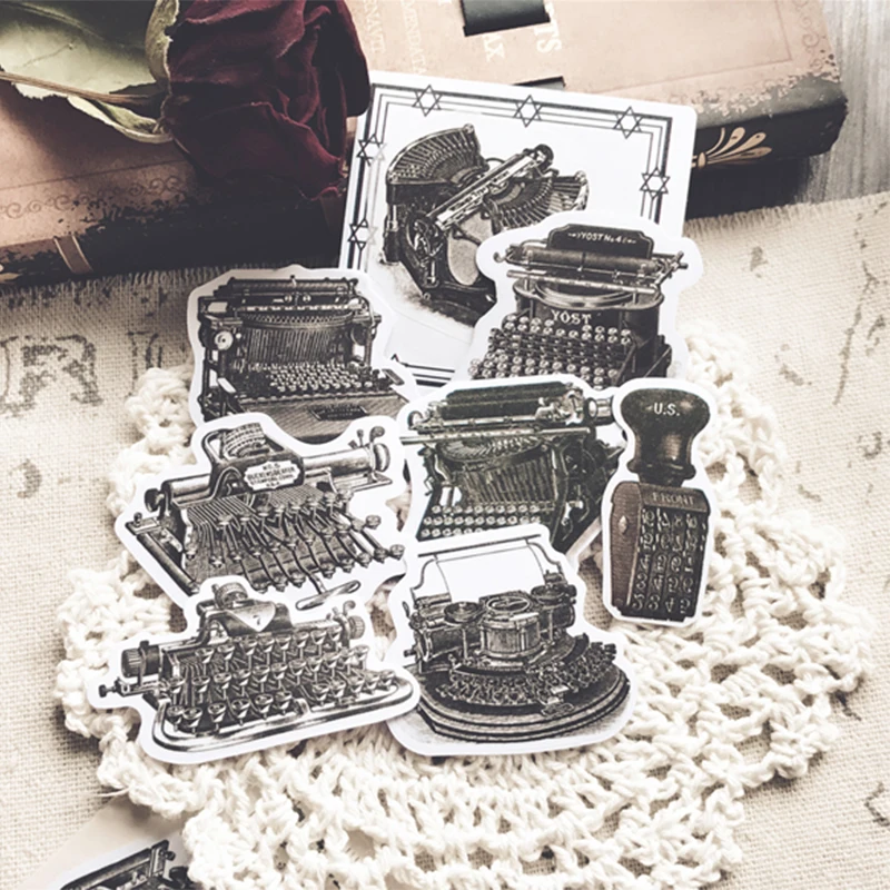 

8pcs DIY Scrapbooking Stickers Vintage Black and White Typewriter Series Album Journal Project Happy Planner Decoration Stickers