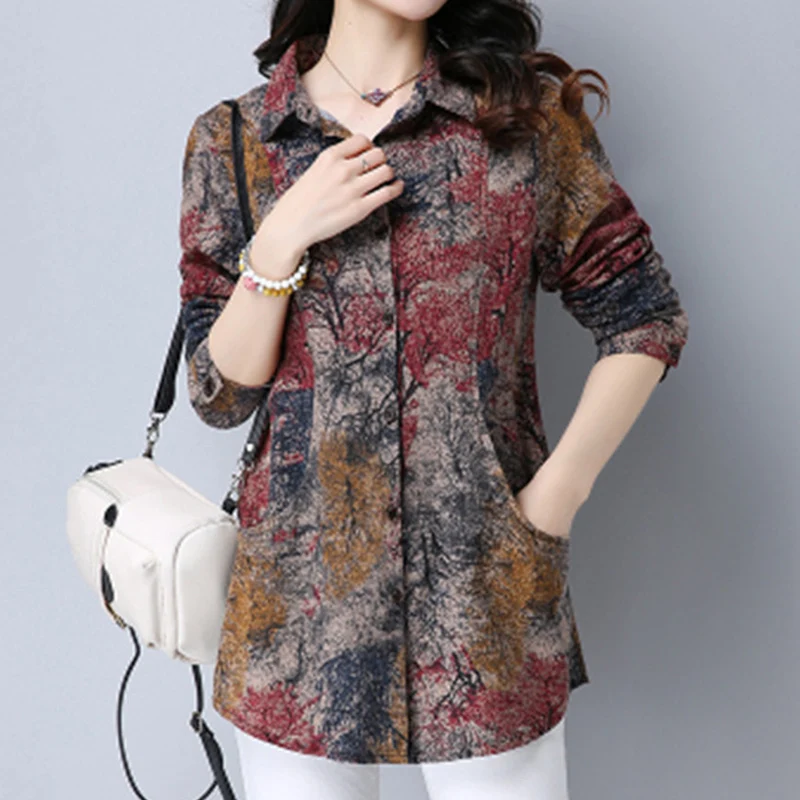 

2018 Casual Women Blouses long sleeve shirt women Turn Down Collar Print Blouse Camisas Femininas Women Tops and Blouse PZ096
