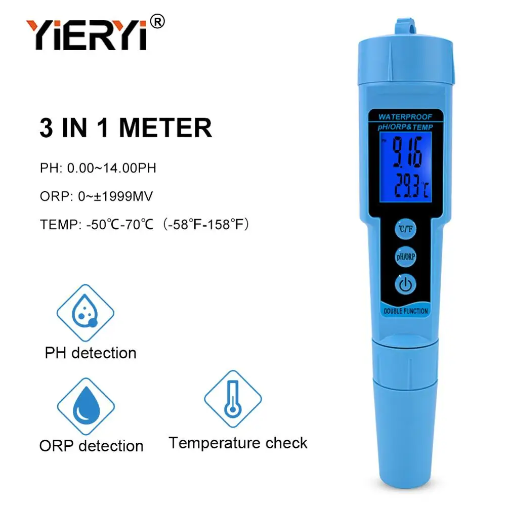 Yieryi Профессиональный 3 в 1 pH ОВП TEMP метр детектор воды мультипараметрический цифровой трехметровый Измеритель Качества Воды монитор тестер