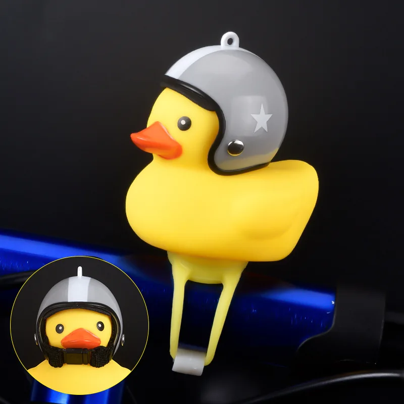 Best 1pc Cartoon Yellow Silica Little Duck Helmet Head Bicycle Light Shining Mountain Bike Handlebar Duck Head Light bike Accessories 5