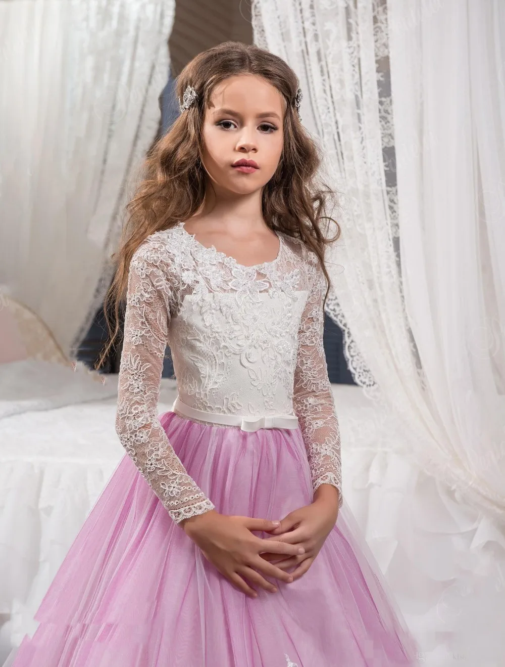 2017-Princess-Long-Sleeves-Lace-Flower-Girl-Dresses-2017-Vestidos-Puffy-Pink-Kids-Evening-Ball-Gown (2)