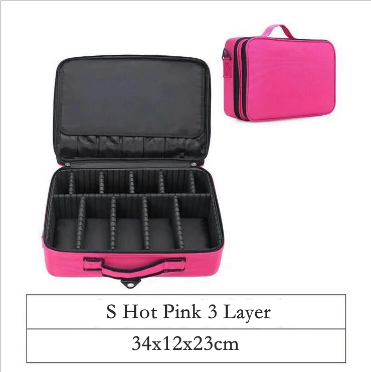 Профессиональная косметичка для макияжа Водонепроницаемая Женская модная коробка для макияжа Органайзер большая сумка для багажа дорожная сумка CO29 - Цвет: S Hot Pink 3 Layer