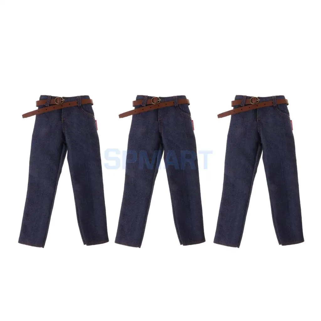 3 Pieces 1/6 Scale Male Classic Denim Jeans Pants For 12'' Action