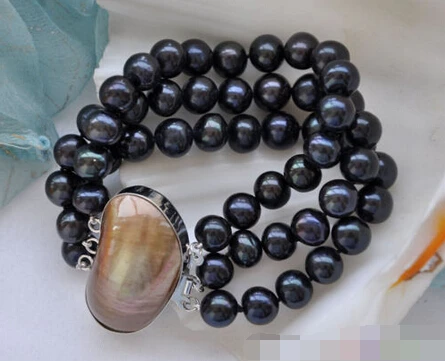 

Hot sell ->@@ > 01149 3row 8" black round freshwater pearl bracelet -Top quality free shipping