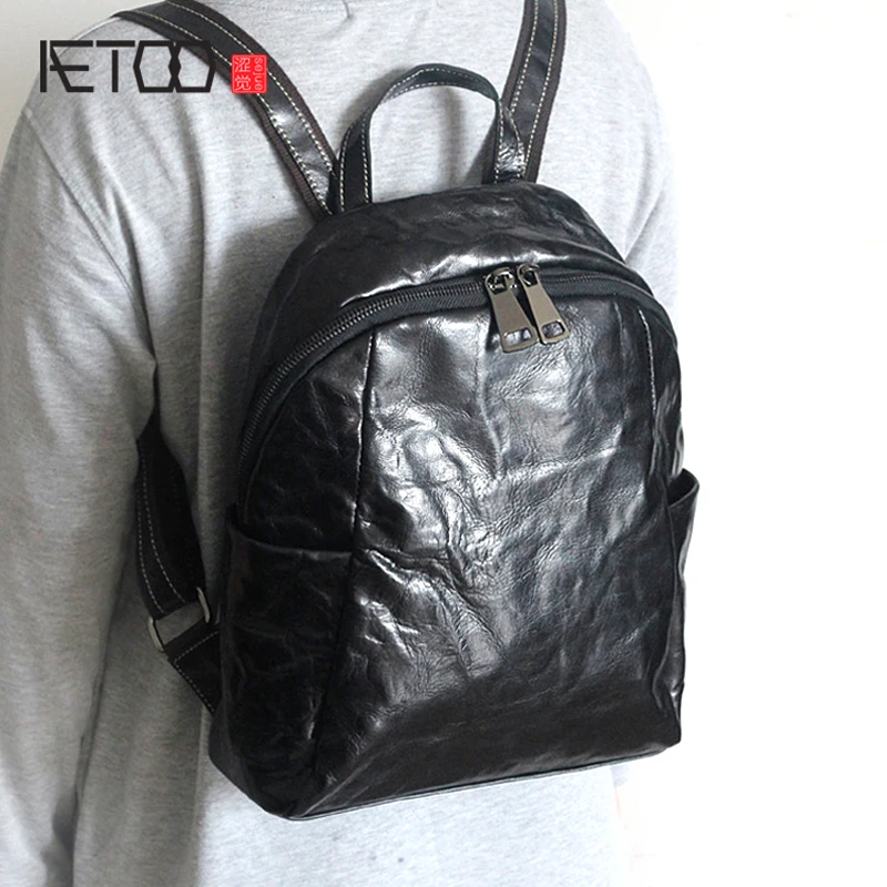 

AETOO Original new simple retro first layer cowhide bag shoulder bag hand grip pattern leather men and women backpack travel ess