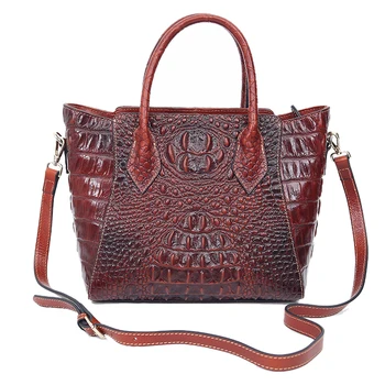 

Women Genuine Leather Cross Body Messenger Tote Handbag Oil Wax Cowhide Crocodile Pattern Business One Shoulder Top Handle Bags