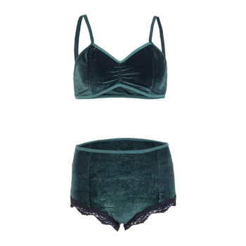 

Women Deep V Vintage Push Up Bra Underwear Sets Vintage suede suits Solid Pleuche Comfortable Bre