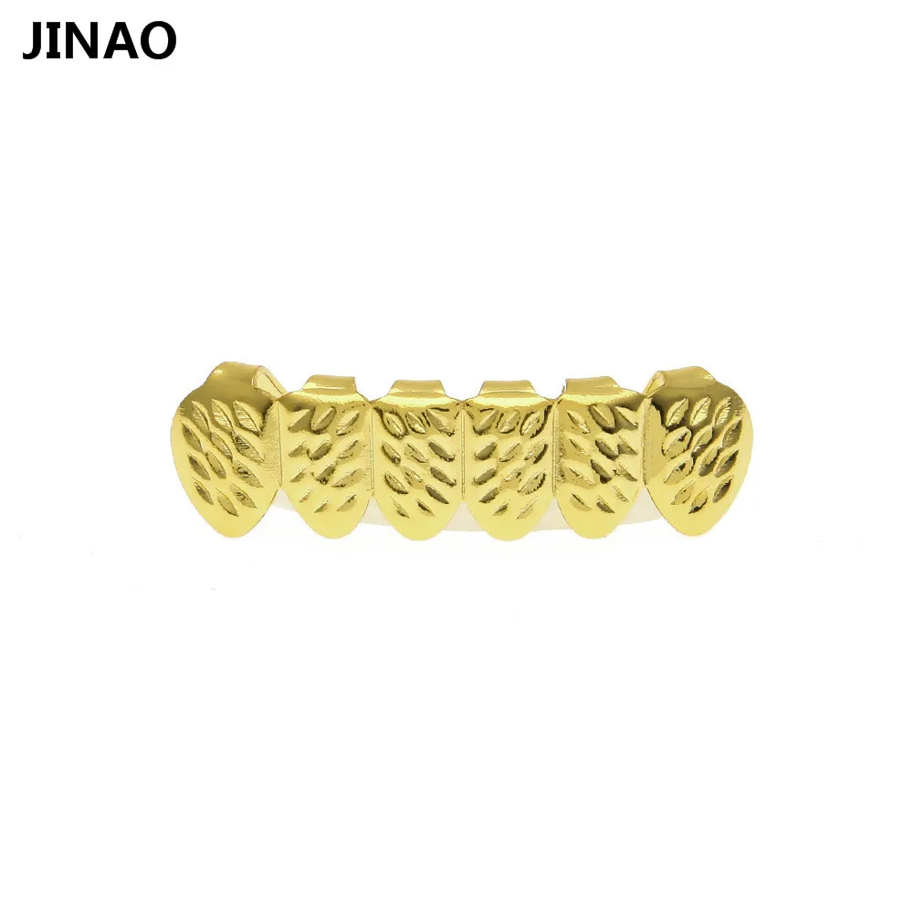 JINAO выпуклая форма позолоченные хип-хоп ЗУБЫ грили D-Cut Верхняя и нижняя гриля набор с силиконовыми вампирскими зубами гриль набор - Окраска металла: Gold Bottom