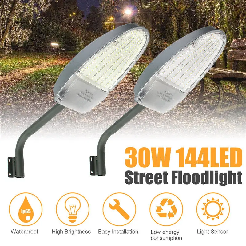 

30W White/Warm White IP65 LED Road Street Flood Light Garden Lamp Outdoor Yard LED Security + Mounting Arm Light Sensor Control