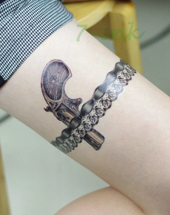 gun tattoo temporary sexy pistol Temporary Waterproof Tattoo lace gun stocking