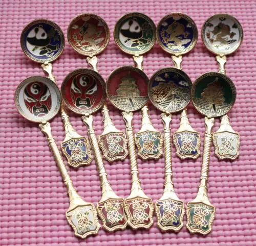wholesale 10Pcs Traditional Chinese Panda&ampDragon&ampFacial makeup Cloisonne Spoon | Дом и сад