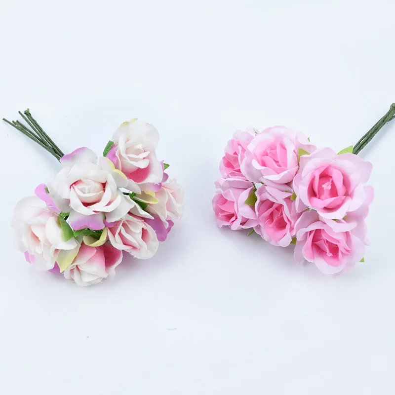 6 Pieces decorative flowers wreaths silk roses diy gifts candy box scrapbooking home decoration accessories artificial flowers