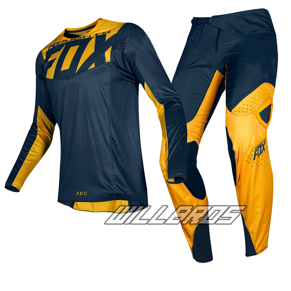 MX gear 180 Prizm темно-синяя желтая футболка для мотокросса и штаны комбо ATV Dirt Bike Racing gear набор