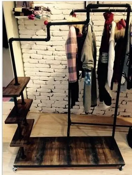 European-style hangers, vintage clothing, coat rack, solid wood, island, subway, art clothing rack, side-mounted display stand.