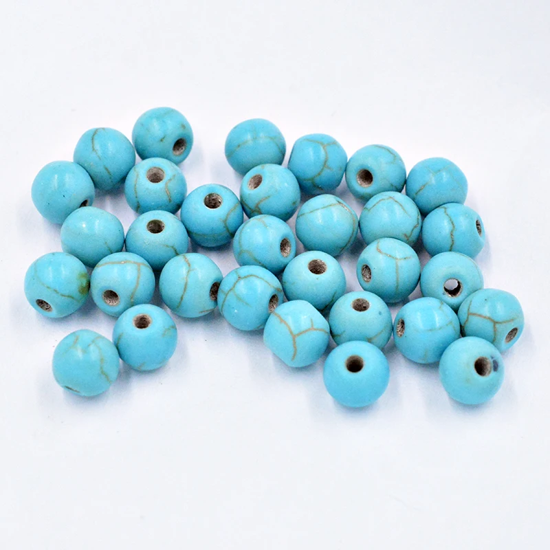 

FLTMRH Smooth Natural Stone Blue Turquoises Round Loose Beads Strand 4 6 8 10 12 MM Pick Size For Jewelry Making