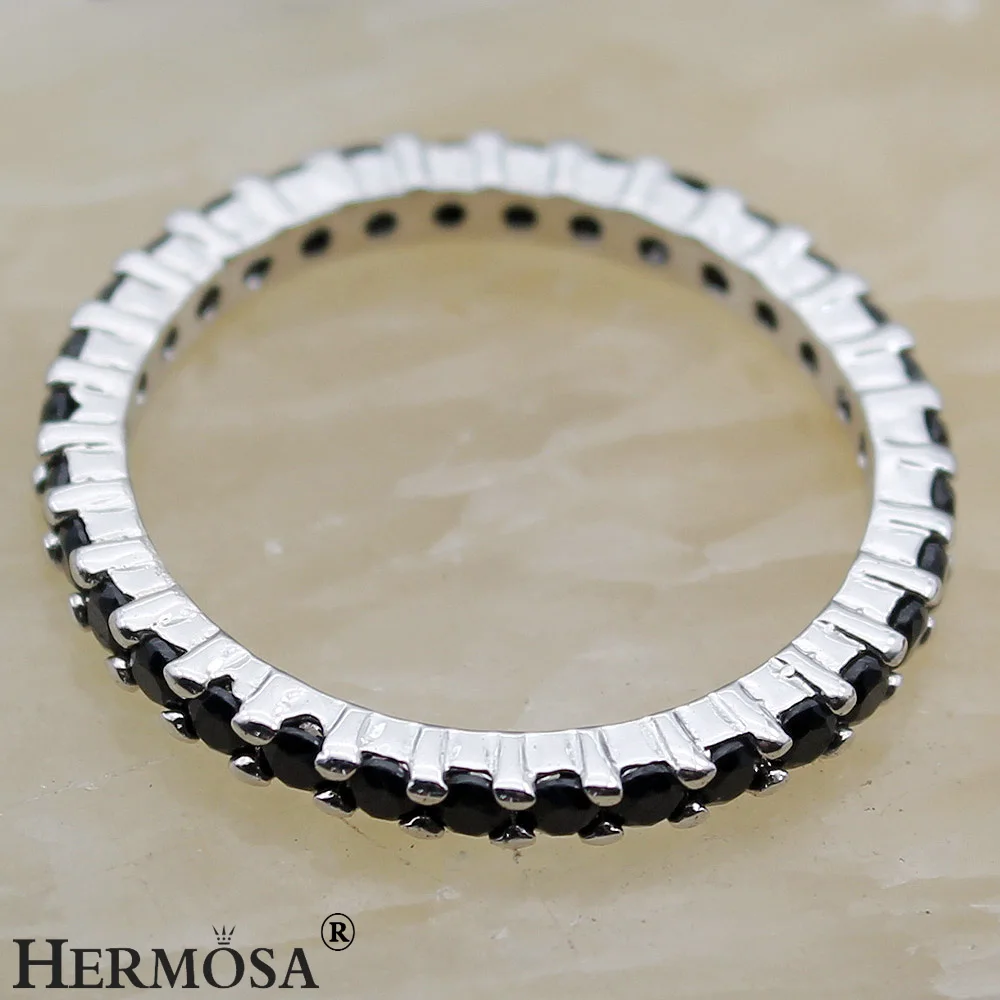 Hermosa большая рекламная акция свадебные круглые черные ониксы Hermosa новые ювелирные изделия 925 пробы Серебряные вечерние кольца для женщин размер 8