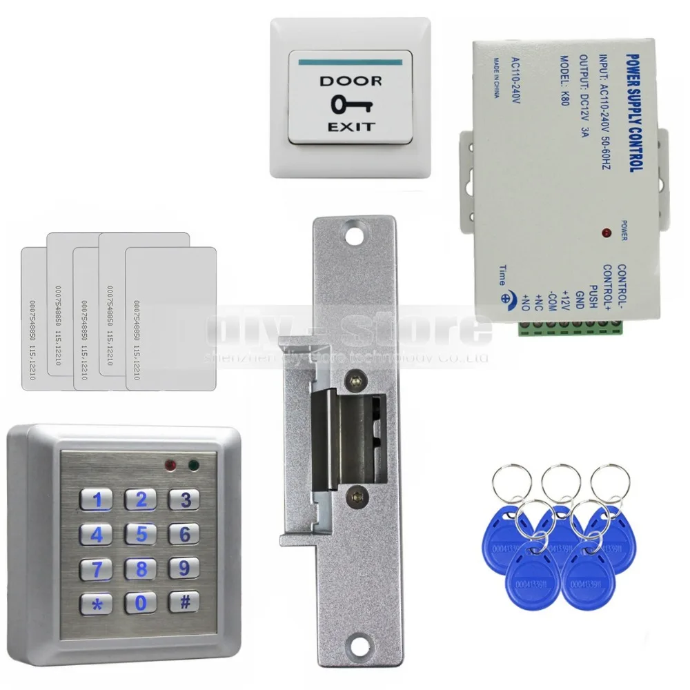 

DIYSECUR Waterproof RFID Reader Access Control Full Kit Set + Electric Strike Door Lock + Power Supply Brand New