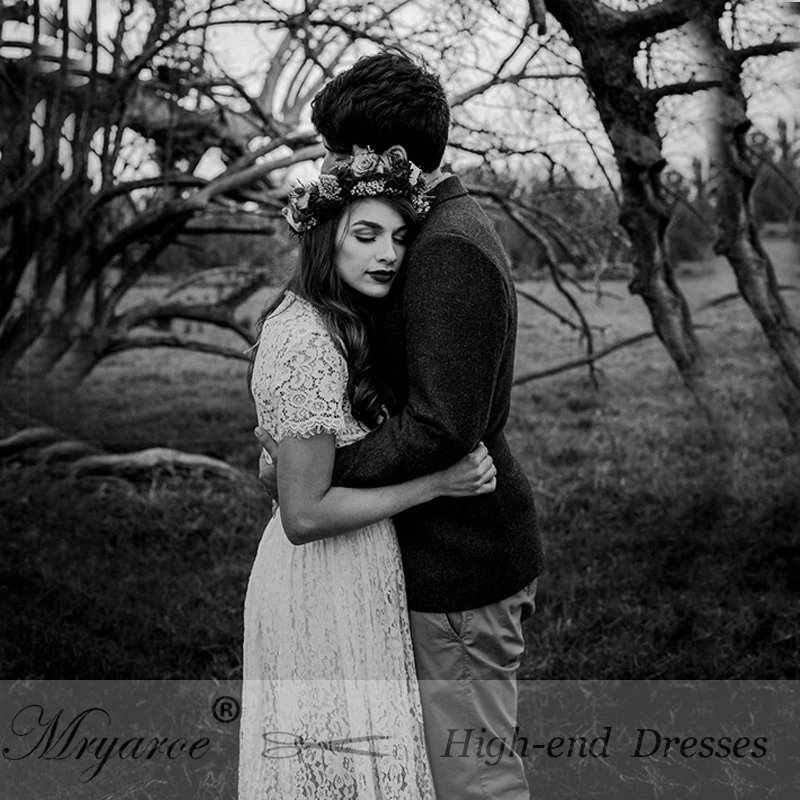 Mryarce Short Wedding Dresses Lace Two Piece Boho Wedding Dress Modest With Short Sleeves vestido de noiva curto 2017 (11)