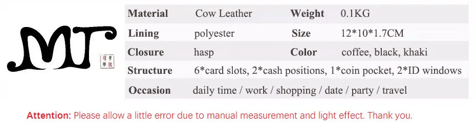 MJ Men's Genuine Leather Wallets Quality Male Short Wallet Real Leather Bi-Fold Wallet Card Holder Coin Purse Coffee Black Khaki (21)