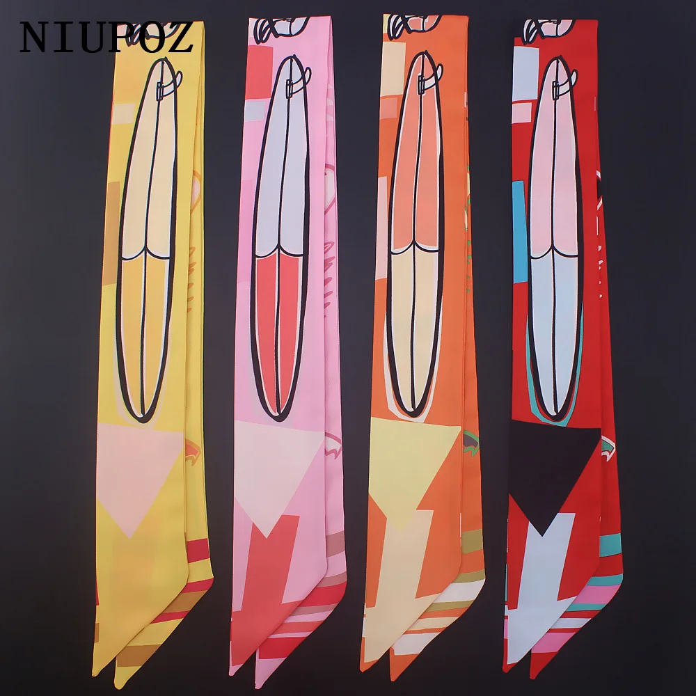 

Slender Silk Small Women Head Luxury Bag Scarf Hand-painted sailing Hair Handle Decoration Tie Multifunction Hand Ribbon Scarf