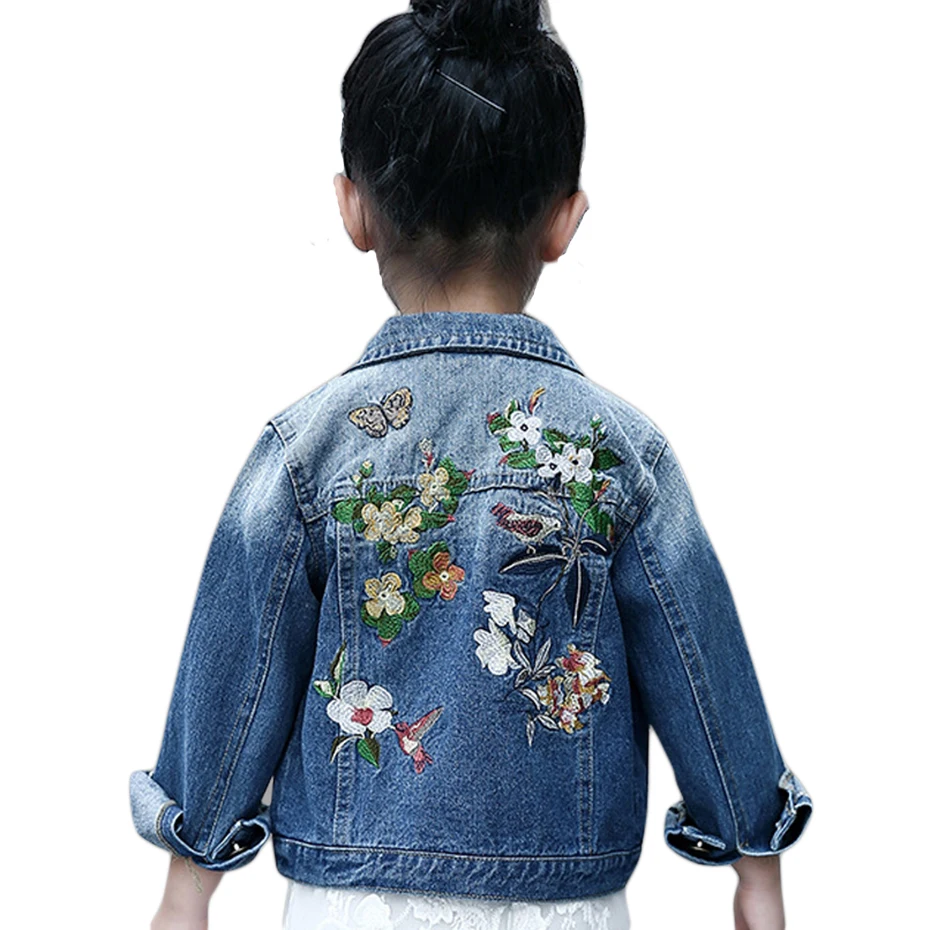 

Teenage Denim Jackets Coats Long Sleeves Flower Embroidery Denim Jacket Spring Fall Children Outwear Kids for 6 8 10 12 14 Age