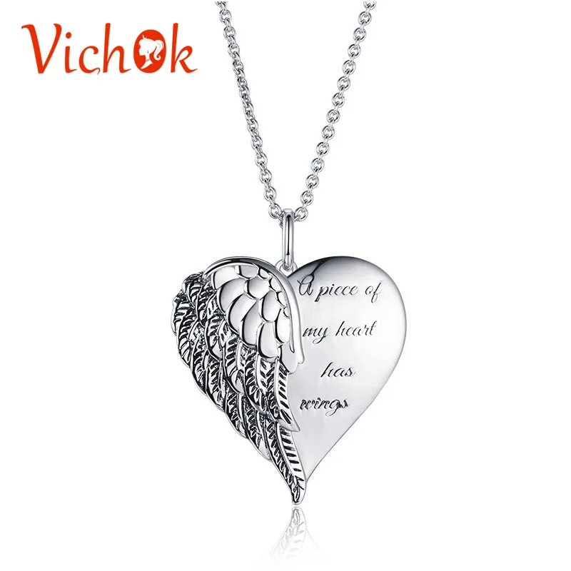

VICHOK Angel Wings Heart Necklace&Pendant Silver 925 Sterling Chain Colar Necklace Fine Jewelry For Women 3 Styles kolye