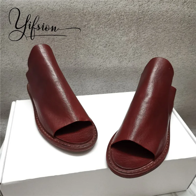 

OLOME New Spring Summer Genuine Leather Shoes Woman Slippers Open Toe Black White Women Flat Shoes Slippers Casual Shoes Woman