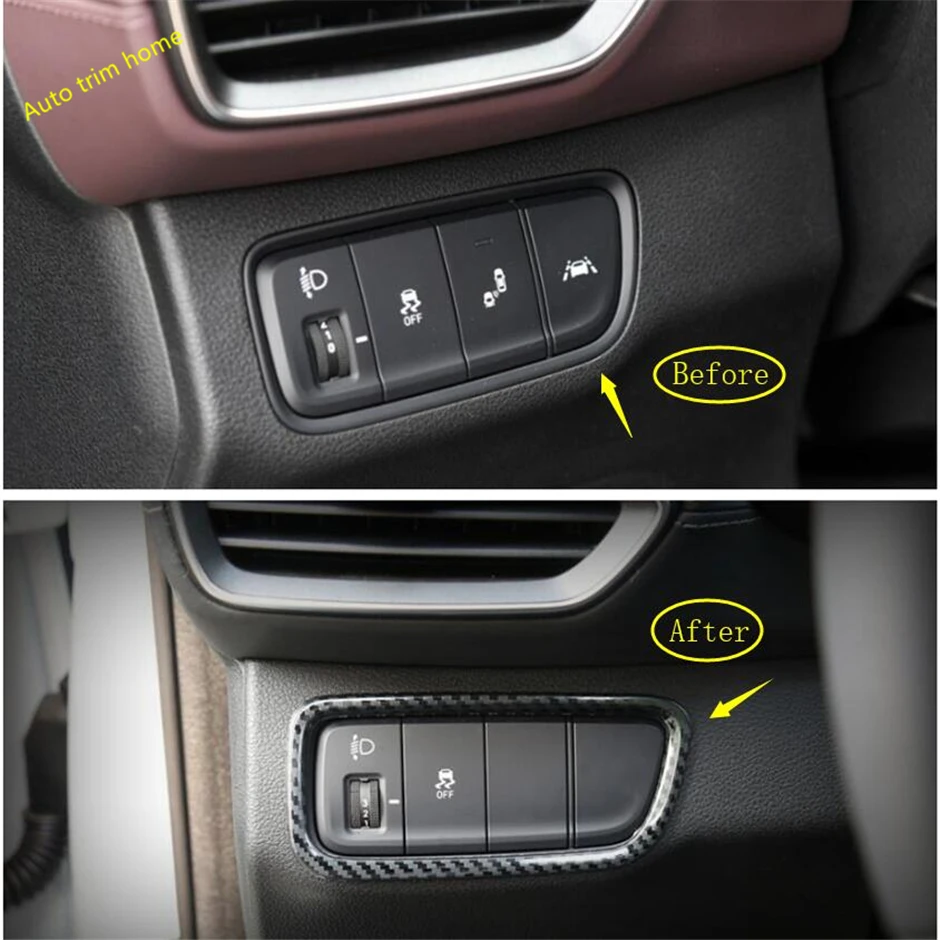 

Lapetus Front Head Lights Lamp Switch Button Cover Trim 1 Pcs Fit For Hyundai Santa Fe 2019 / Carbon Fiber Style