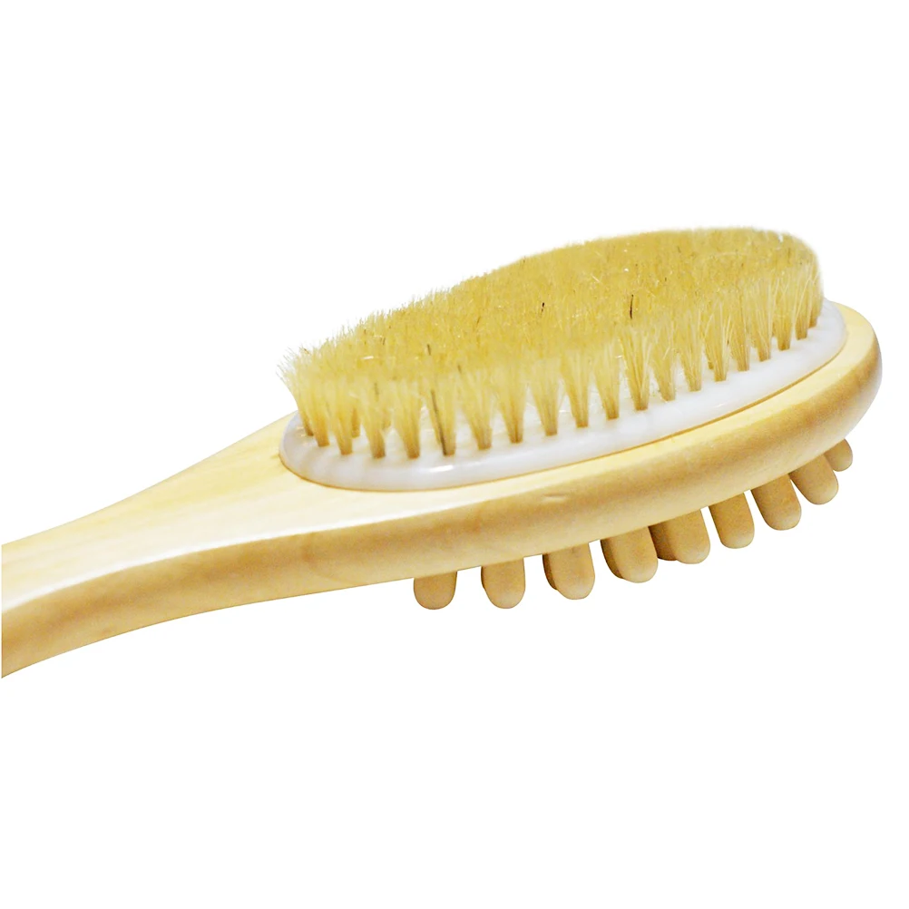 Wooden Double Sided Bath Shower Bristle Brush Massage Body Brush with