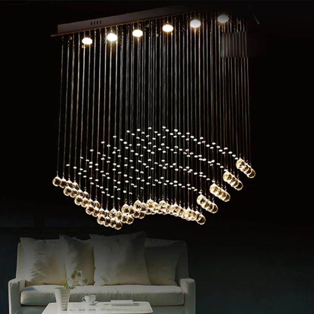 Modern Chandelier K9 Crystal Ball Fan Curtain Style Luminaire Decoration Ceiling Art Lighting