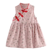 Children's Clothing Summer Baby Girls Floral Dresses Fashion Chinese Cheongsam Dresses 2017 summer girls dresses children cheongsam style dresses chinese style baby lotus leaf hem clothing hight quality for party