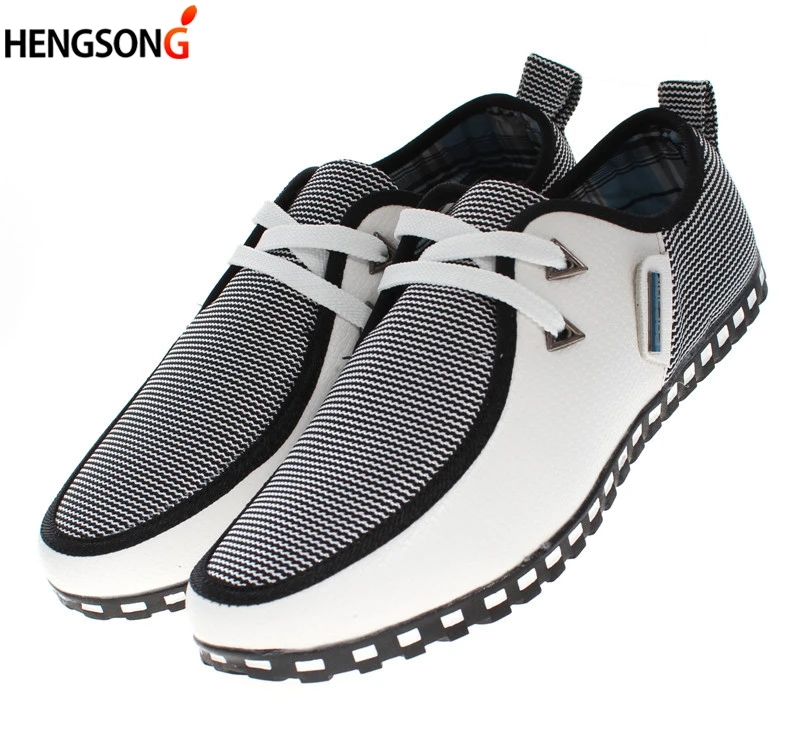 

2018 Spring Men's Leather Casual Shoes Wave Striped Patchwork Sequined Peas Shoes Men Soft PU Lace-Up Flat Shoes British Style