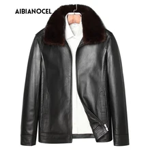 Новое кожаное пальто, мужская зимняя куртка из овчины, теплое пуховое пальто из натуральной кожи, мужское пальто