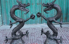 32 «Китайский Фэншуй Бронзовый Медь Зодиак Год Дракона JiXiang Шарик Статуя Пара