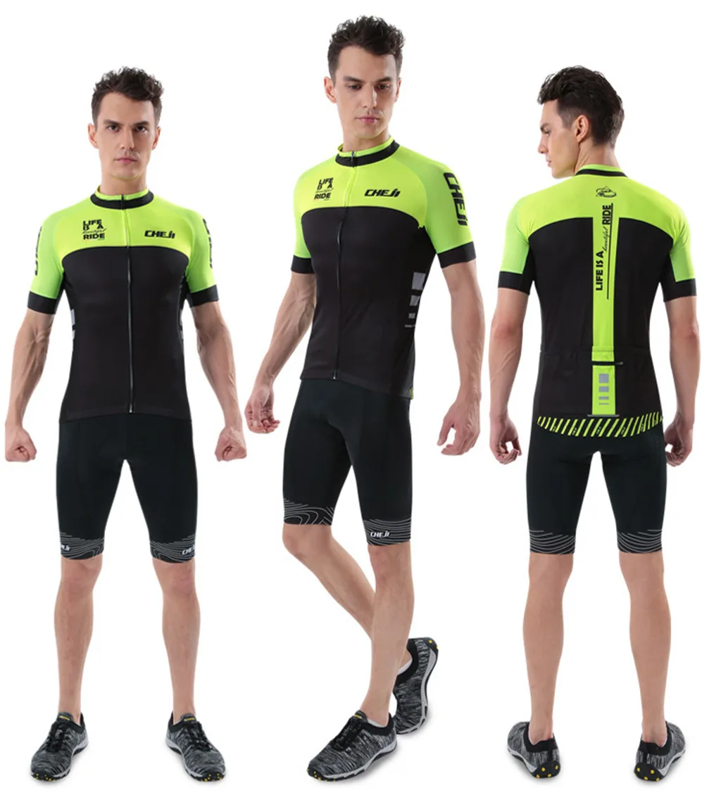 CHEJI спортивный мужской костюм для велоспорта MTB велосипед спортивная одежда короткий рукав Джерси шорты одежда костюм Новые губки Брюки Pad N20