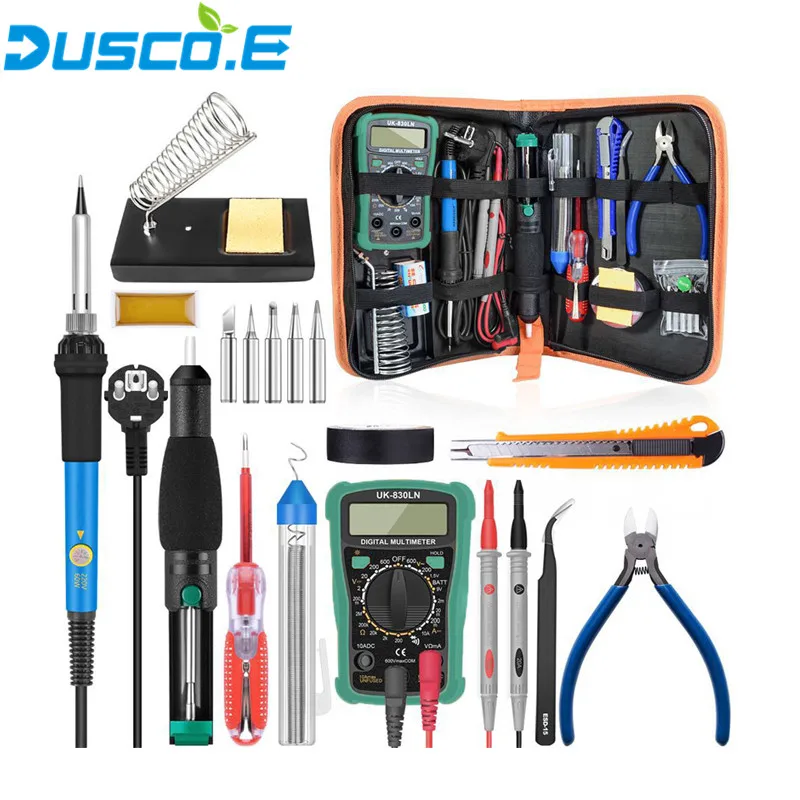 

110V 220V 60W Temperature Electric Soldering Iron Kit + Digital Multimeter Welding Tools For Professional DIY Transistor Tester