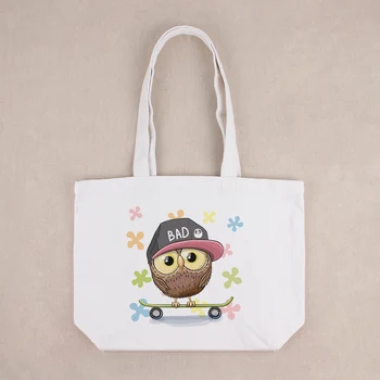 

Fashion 3D Owl Printed Cotton Canvas Handbag Shoulder Bag Large Capacity Ladies Beach Bag Women Canvas Tote Shopping BB238