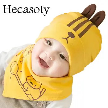 

Baby Cap&Bibs Suit Cotton One Sets Cute Cartoon Bear Caps With Triangle Towel Bibs Newborn Infant Baby Hats&bibs Sets 0-8Month