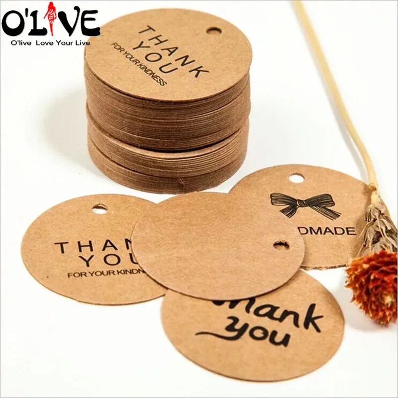 2-Brown-Thank-You-Hand-Made-Kraft-Paper-Tags-Round-Luggage-Note-Wedding-Invitations-Cards-Blank-Price