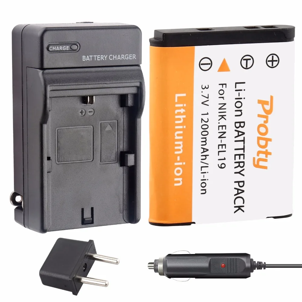 PROBTY 1PCS EN EL19 Battery Pack + Charger + Car Charger For Nikon