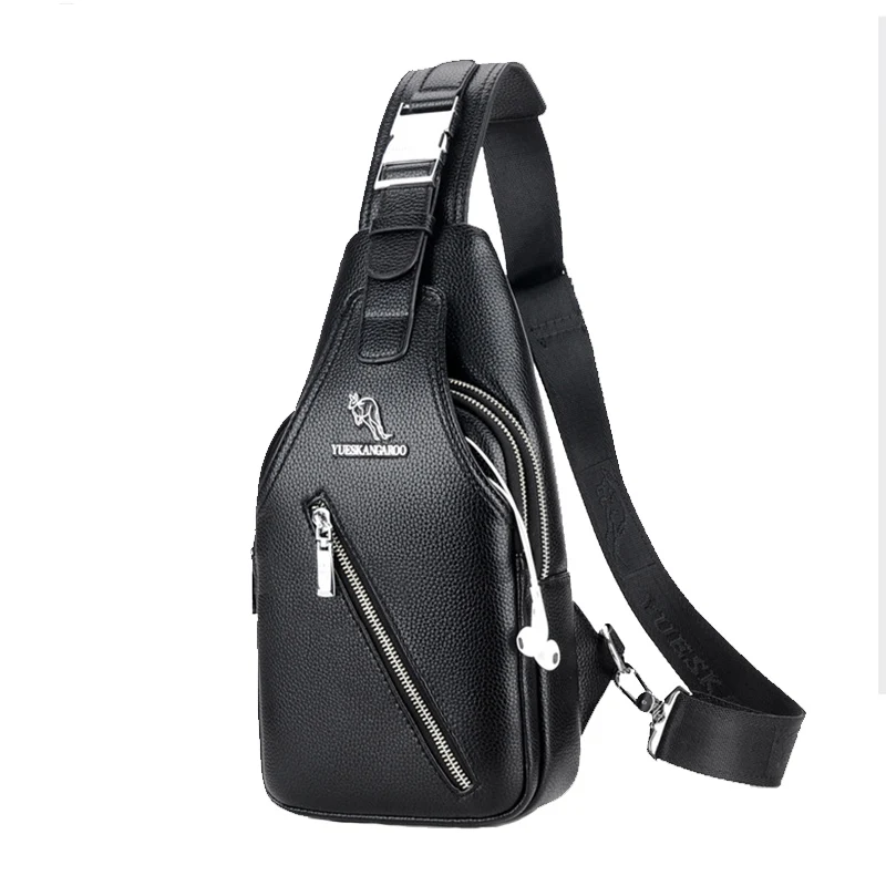 Брендовая мужская нагрудная сумка YUES KANGAROO, сумки-мессенджеры, кожаная дорожная сумка через плечо, Повседневная нагрудная сумка на двойной молнии, сумка на плечо - Цвет: black
