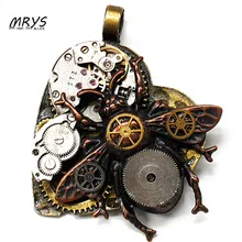 steampunk gothic punk rock honey bee heart watch parts necklace pendant chain women men handmade vintage antique diy jewelry new