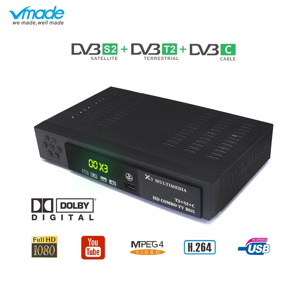 

Vmade Newest DVB T2 S2 DVB-C 3 in 1 Digital Terrestrial Satellite Combo TV Receiver Support AC3 H.264 1080p DVB T2 S2 TV Tuner