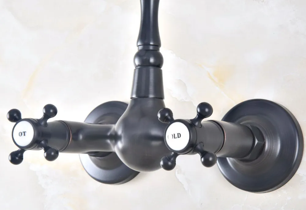 Black Oil Rubbed Bronze Brass Two Cross Handles Wall Mount Swivel Spout Kitchen & Bathroom Basin Sink Faucet Mixer Tap anf471