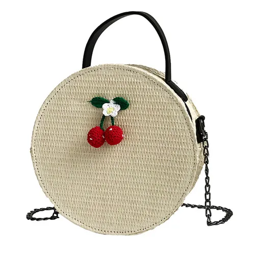 Ручная женская сумка на плечо, круглая плетеная Сумка из ротанга, богемная Соломенная пляжная сумка для летнего отдыха, женская сумка-тоут - Цвет: 18cm X 18cm X 8cm