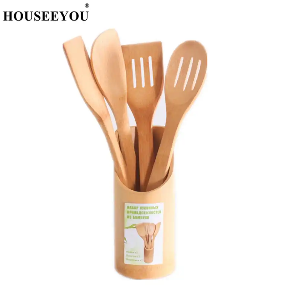 New Bamboo Kitchen Utensil Tool Set of Spoons Spatula Turner kitchenware Heat Resistant Gadget eco-Friendly Pack 4 New Bamboo Kitchen Utensil Tool Set of Spoons Spatula Turner kitchenware Heat Resistant Gadget eco-Friendly Pack 4